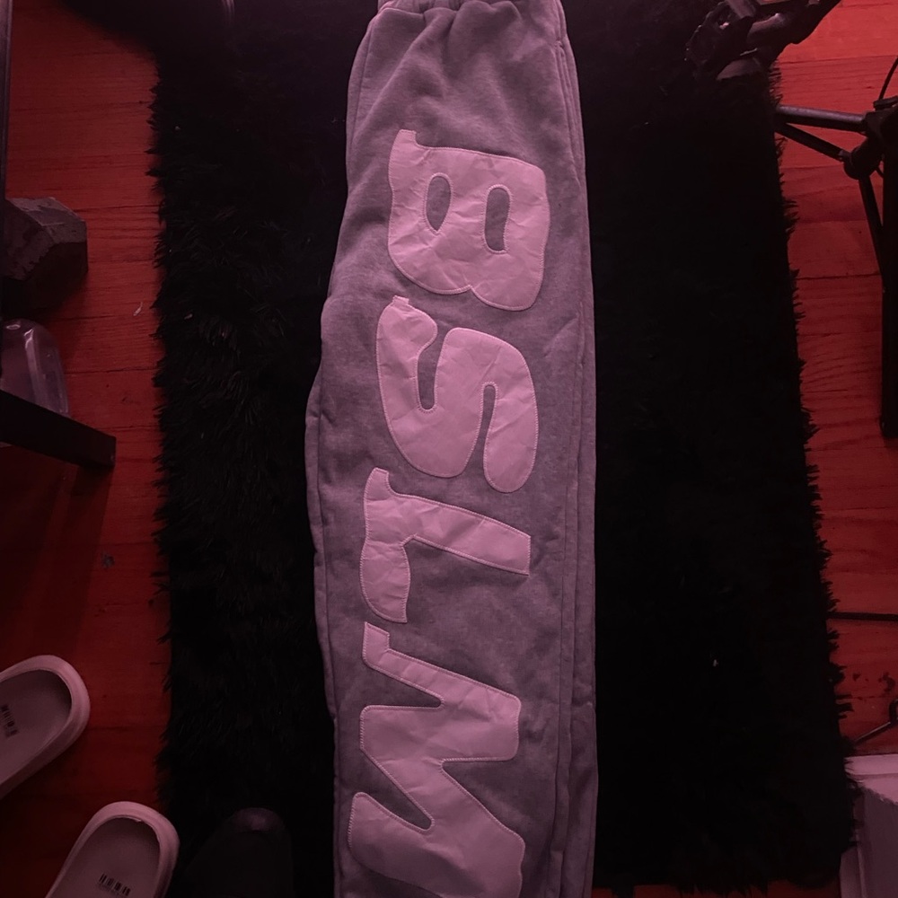 Gray Sweatpants with White Lettering
